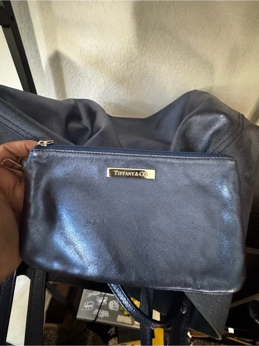 Tiffany Leather Tote Bag - Metallic Blue
